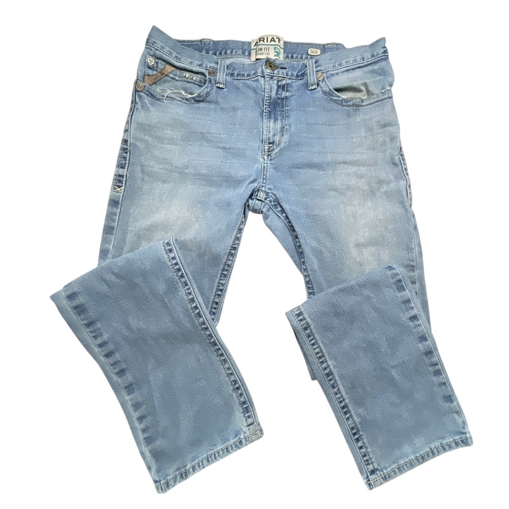 Ariat Jeans MENS 36x34 Light Wash M7 Slim Fit Straight Leg Western Denim